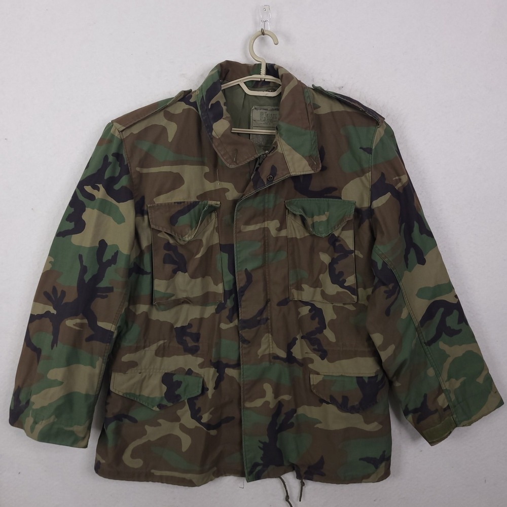 Alpha Industries M-65 Field Jacket Mens Large Long Camo Woodland Military Coat